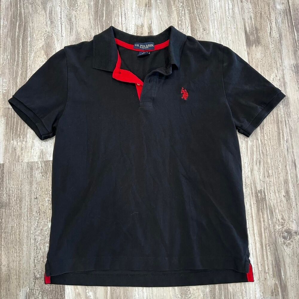U.S. Polo Assn. y2k preppy formal black + red polo shirt